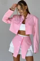 Compleu de Dama, din Doua Piese, Sacou Scurt si Fusta cu Decupaj in Contrast si Dublura din Poplin, din Bistrech, Cloud, Roz