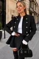 Compleu de Dama, din Doua Piese, Sacou Tip Military si Fusta Pantalon cu Poplin Alb, Genuines , Alb-Negru