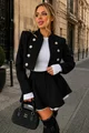 Compleu de Dama, din Doua Piese, Sacou Tip Military si Fusta Pantalon cu Poplin Alb, Genuines , Alb-Negru