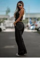 Compleu de Dama, din Doua Piese, Top cu Siret Reglabil si Pantalon Lejer cu Buzare, Elery, Negru