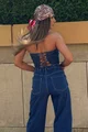 Compleu de Dama, din Doua Piese, Top cu Siret Reglabil si Pantalon Lejer cu Buzare,   Heidy , Albastru