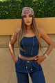 Compleu de Dama, din Doua Piese, Top cu Siret Reglabil si Pantalon Lejer cu Buzare,   Heidy , Albastru