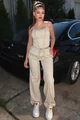 Compleu de Dama, din Doua Piese, Top cu Siret Reglabil si Pantalon Lejer cu Buzare, Myray, Bej