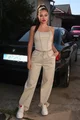 Compleu de Dama, din Doua Piese, Top cu Siret Reglabil si Pantalon Lejer cu Buzare, Myray, Bej