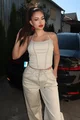 Compleu de Dama, din Doua Piese, Top cu Siret Reglabil si Pantalon Lejer cu Buzare, Myray, Bej
