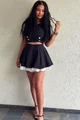Compleu de Dama, din Doua Piese, Top fara Maneci la Baza Gatului si Fusta Pantalon, Klein, Negru