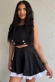 Compleu de Dama, din Doua Piese, Top fara Maneci la Baza Gatului si Fusta Pantalon, Klein, Negru