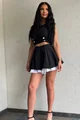 Compleu de Dama, din Doua Piese, Top fara Maneci la Baza Gatului si Fusta Pantalon, Klein, Negru