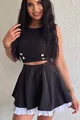 Compleu de Dama, din Doua Piese, Top fara Maneci la Baza Gatului si Fusta Pantalon, Klein, Negru