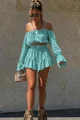 Compleu de Dama, din Doua Piese, Top si Fusta Pantalon din Tesatura Tip In, Cannara, Aqua
