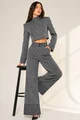 Compleu de Dama, din Doua Piese, Top si Pantalon cu Tiv Dublu, Mayorka, Alb-Negru