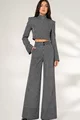 Compleu de Dama, din Doua Piese, Top si Pantalon cu Tiv Dublu, Mayorka, Alb-Negru