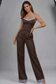 Compleu de Dama, din Doua Piese, Top si Pantalon din Bistrech, Chokotoffe, Maro