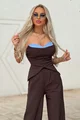 Compleu de Dama, din Doua Piese, Top si Pantalon din Bistrech, Chokotoffe, Maro