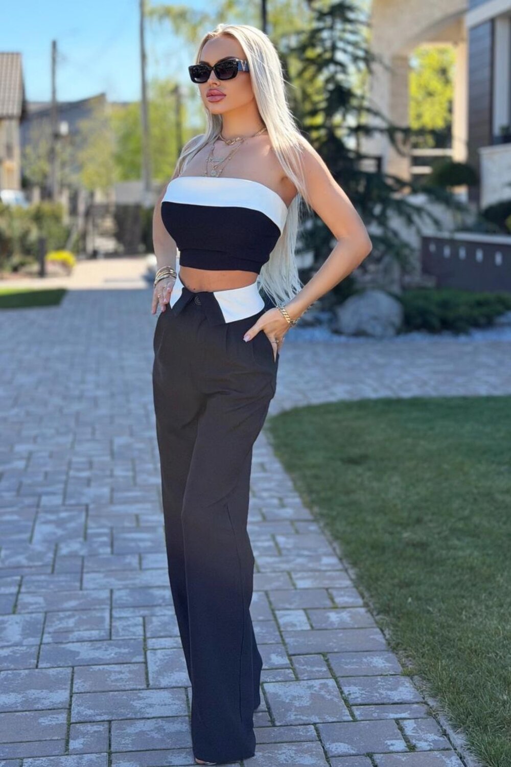 FOGGI Compleu De Dama , Din Doua Piese, Top Si Pantalon Din Bistrech, Hylys, Negru