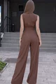 Compleu de Dama, din Doua Piese, Vesta si Pantalon din Tesatura Tip In, Foggya, Maro