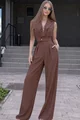 Compleu de Dama, din Doua Piese, Vesta si Pantalon din Tesatura Tip In, Foggya, Maro