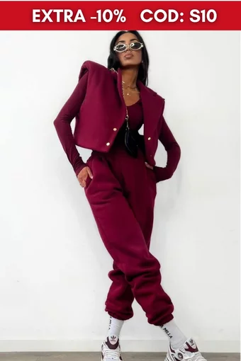 Compleu de Dama, din Doua Piese, Vesta si Pantaloni Conici, Maestra, Burgundy