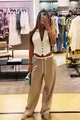 Compleu de Dama, din Doua Piese, Vesta si Pantaloni Lejeri cu Betelie Dublata, Olympea, Alb-Bej