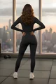 Compleu de Dama, din Lycra, Top cu Brau Tip Corset si Colanti cu Talie Inalta, Pulsse, Negru