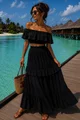 Compleu de Dama, din Tesatura Tin In, Fusta Lunga si Top cu Volane, Anglet, Negru