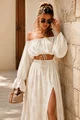 Compleu de Dama, din Tesatura Tip In, cu Fusta Lunga si Top cu Maneci Lungi, Cremme, Ivoire
