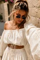 Compleu de Dama, din Tesatura Tip In, cu Fusta Lunga si Top cu Maneci Lungi, Cremme, Ivoire