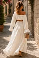 Compleu de Dama, din Tesatura Tip In, cu Fusta Lunga si Top cu Maneci Lungi, Cremme, Ivoire