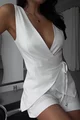 Compleu de Dama, din Tesatura Tip In, Doua Piese, Top cu Prindere in Siret si Pantalon Scurt, Inna, Ivoire
