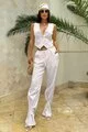 Compleu de Dama, din Tesatura Tip In, Pantalon cu Snur si Buzunare Laterale, Kalyacra, Alb