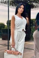 Compleu de Dama, din Tesatura Tip In, Pantalon cu Snur si Buzunare Laterale, Kalyacra, Alb