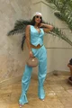 Compleu de Dama, din Tesatura Tip In, Vesta si Pantalon Lejer cu Buzunare, Mauritius, Turquoise
