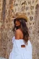 Compleu de Dama, din Voal, Format din Doua Piese, Top Scurt si Fusta Pantalon, Lefkada, Alb