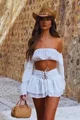Compleu de Dama, din Voal, Format din Doua Piese, Top Scurt si Fusta Pantalon, Lefkada, Alb