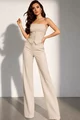 Compleu de Dama, Doua Piese, din Bistrech, Top si Pantalon Lejer, Bridget, Bej