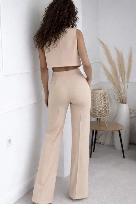 Compleu de Dama, Doua Piese, din Bistrech, Vesta si Pantalon Lung, Fusun, Bej