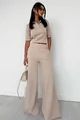 Compleu de Dama, Format din Tricou Polo si Pantalon Evazat cu Tiv Maxi, Versacc, Cappuccino