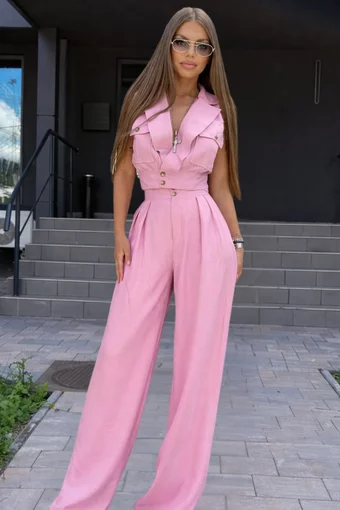 Compleu de Dama, Tesatura Tip In, din Doua Piese, Vesta si Pantalon, Lush, Roz