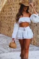 Compleu de Dama,Tip In, Format din Doua Piese, Top Scurt si Fusta Pantalon, Lefkada, Alb
