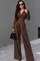 Compleu din Bistrech, Bluza cu Brau Tip Corset si Pantalon Lejer, Erin, Maro