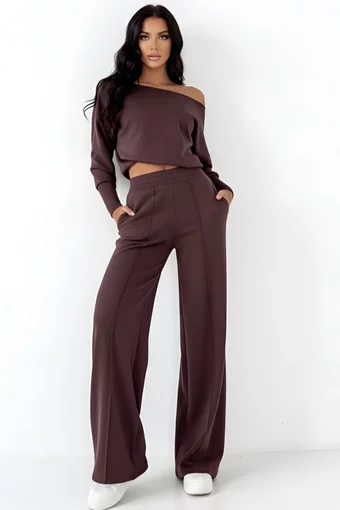 Compleu din Bumbac, Doua Piese, Bluza si Pantalon Lejer, Myreie, Maro