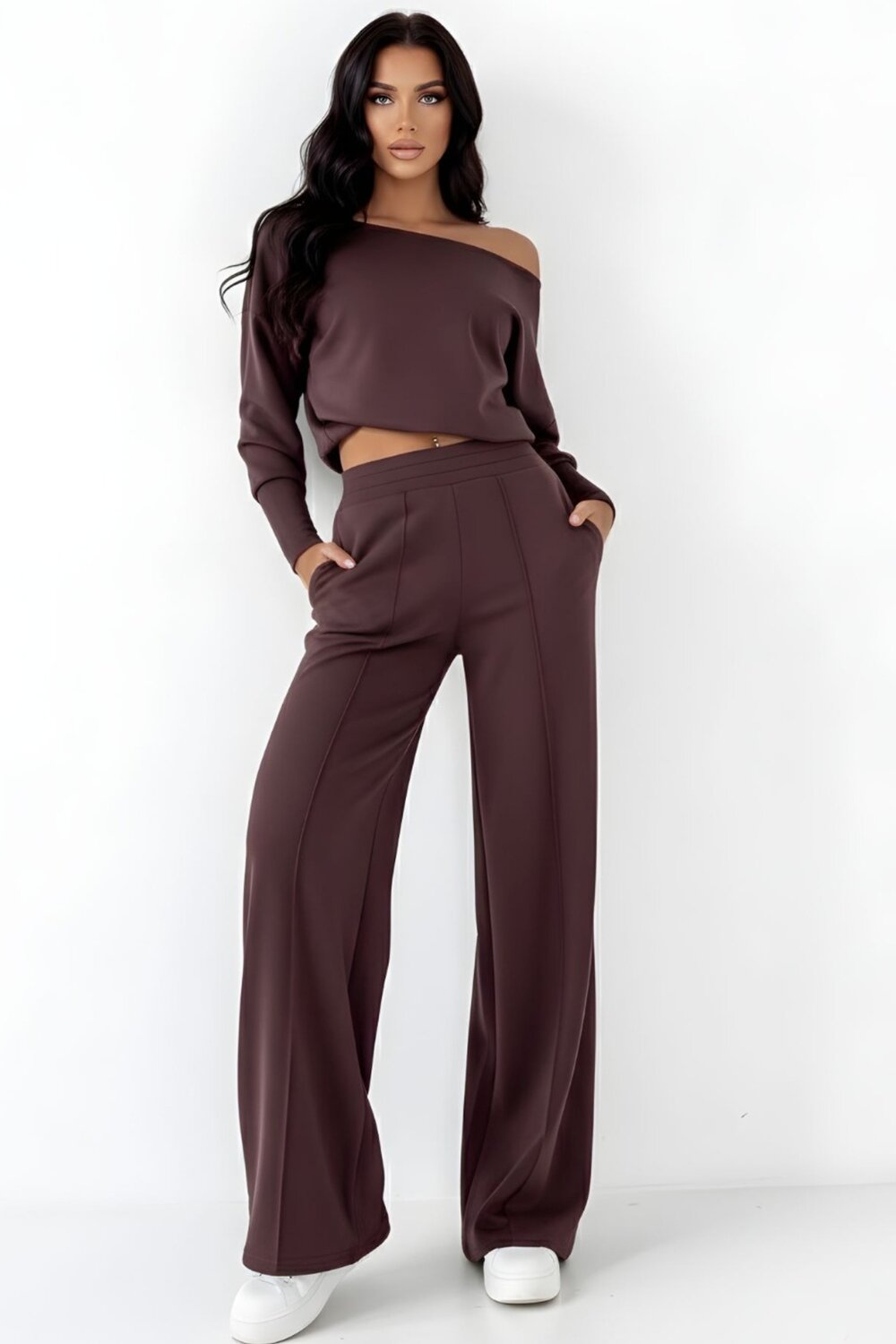 mobilă la mâna a doua Compleu Din Bumbac, Doua Piese, Bluza Si Pantalon Lejer, Myreie, Maro