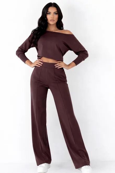 Compleu din Bumbac, Doua Piese, Bluza si Pantalon Lejer, Myreie, Maro