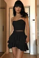 Compleu din Doua Piese, Corset pe Sani si Fusta cu Volane, Darky, Negru
