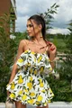 Compleu din Doua Piese , cu Top si Fusta Pantalon , Lemon, Alb 