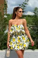 Compleu din Doua Piese , cu Top si Fusta Pantalon , Lemon, Alb 