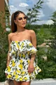 Compleu din Doua Piese , cu Top si Fusta Pantalon , Lemon, Alb 
