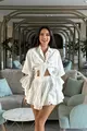 Compleu din Doua Piese, din Tesatura Tip In, Camasa cu Maneci Detasabile si Fusta Pantalon, Caroline, Alb