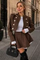 Compleu din Doua Piese, Sacou Tip Military si Fusta Pantalon, Dublate cu Poplin Alb, Macha, Maro