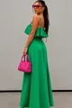  Compleu  Din Doua Piese ,Tesatura tip In ,cu Top si Fusta Lunga, Emerald, Verde